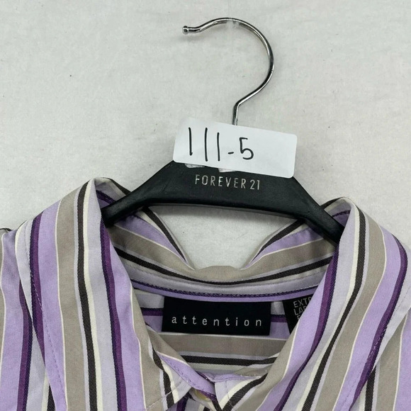 Attention Button-Up Shirt Women's Sz XL Purple Brown Striped Collared Stretch - Picture 12 of 12